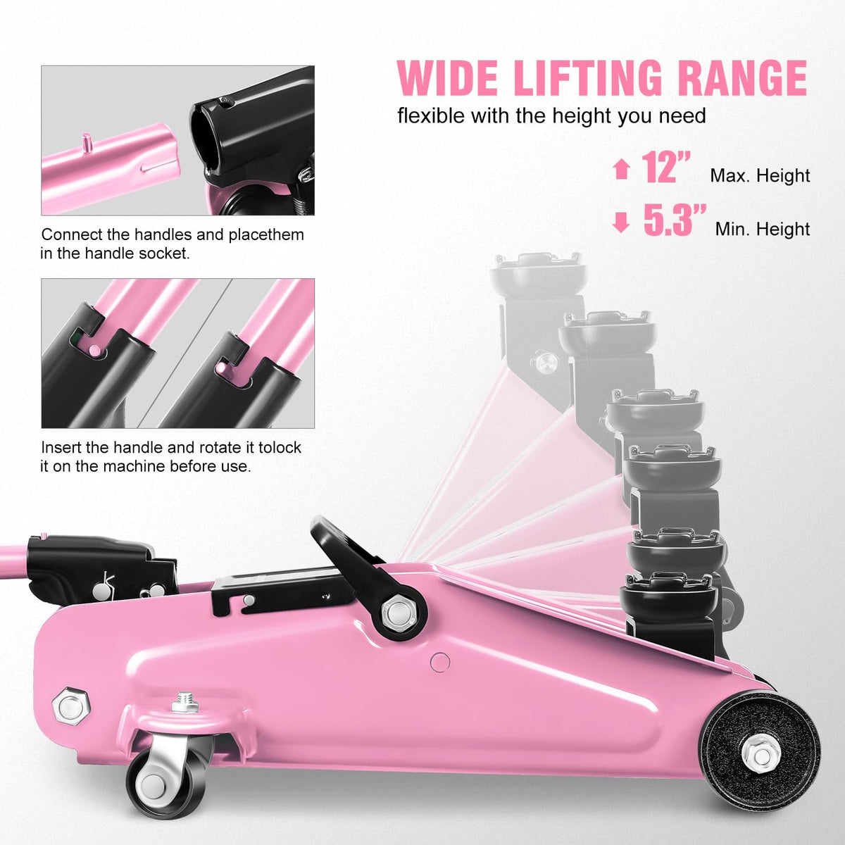 Low Profile Hydraulic Trolley Floor Jack 1.5 Ton Pink M25931