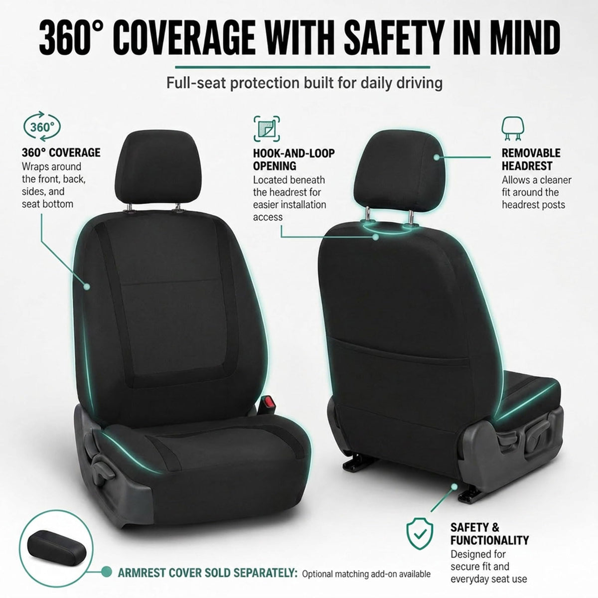 Cloth Car Seat Covers Front Set Black G66374