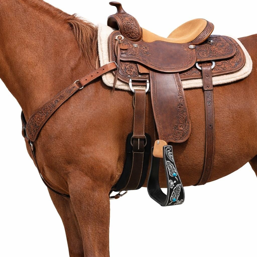 Black Aluminum Engraved Horse Saddle Stirrups O929