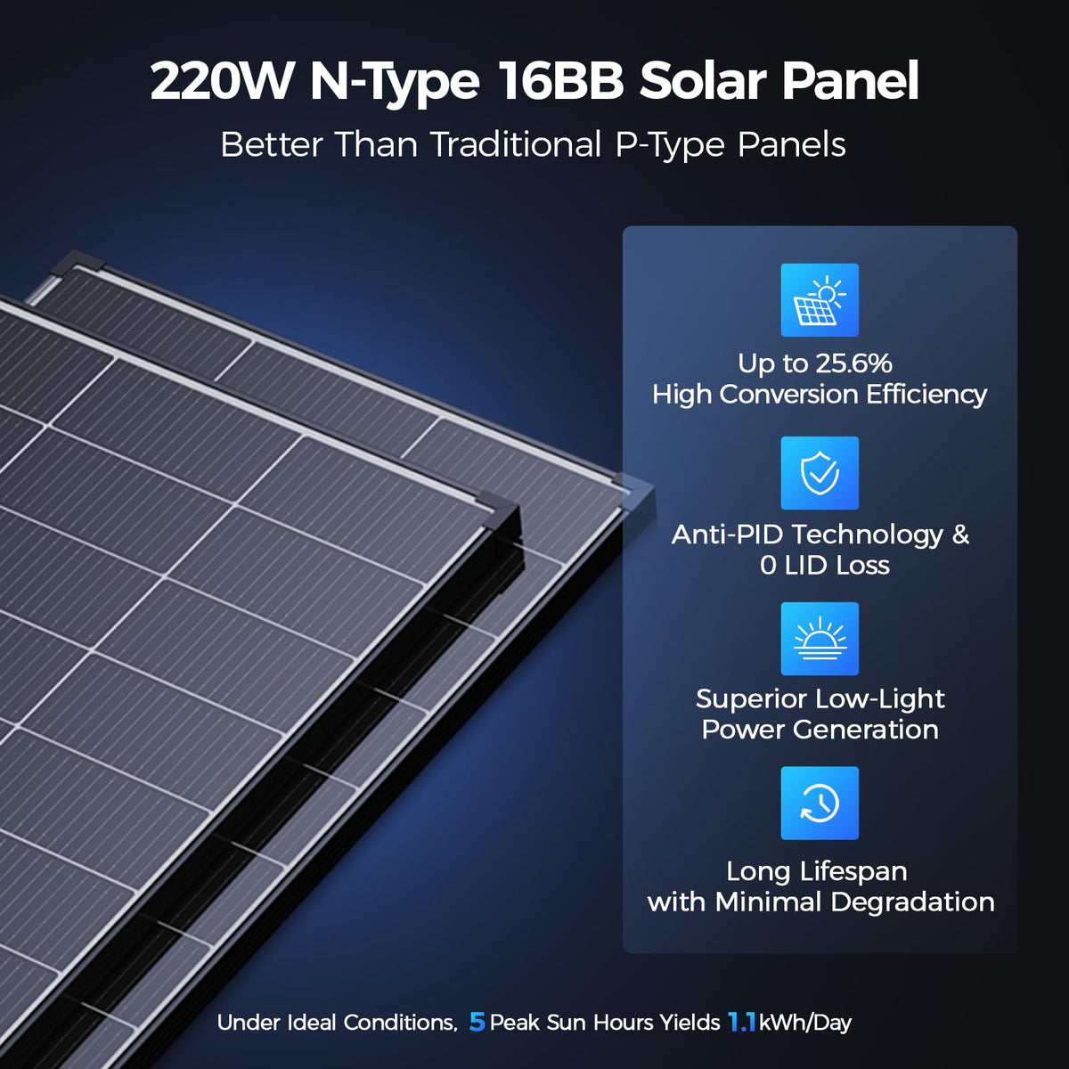 220 Watt Monocrystalline Solar Panel Kit with 30A PWM Charge Controller U520869