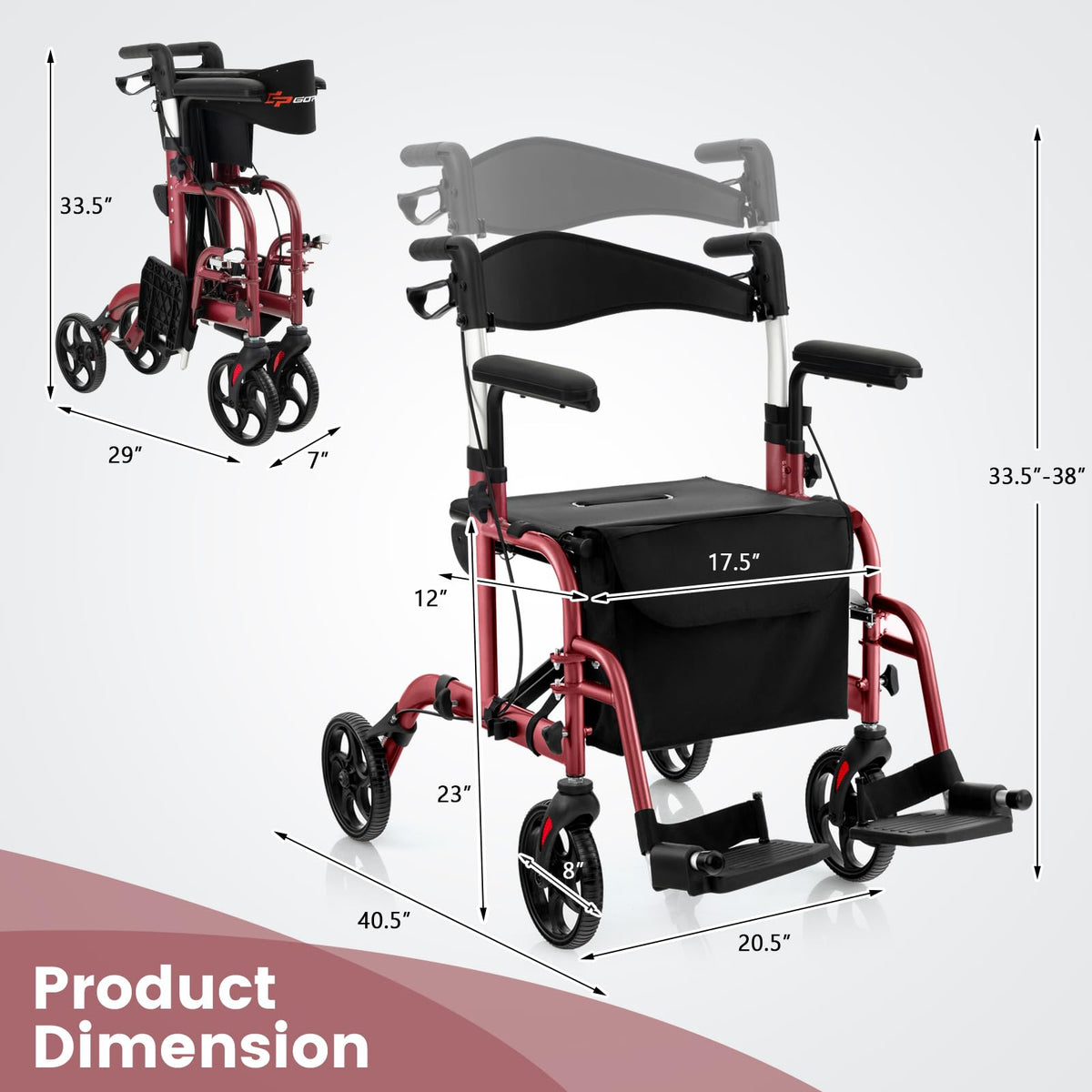 2 in 1 Folding Rollator Walker with Seat N764822
