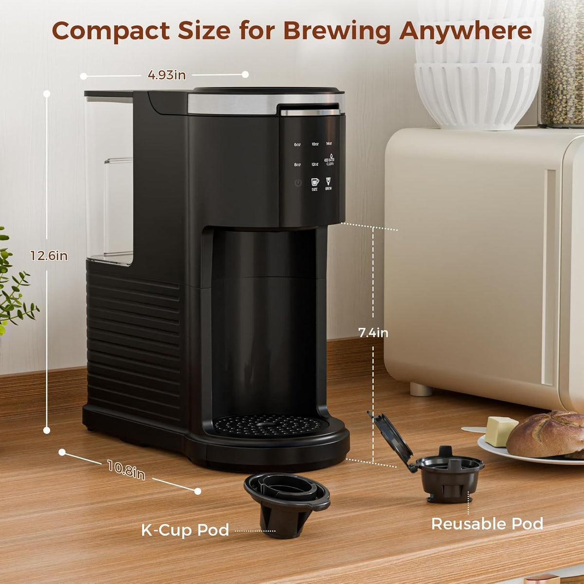 Single Serve 2 in 1 Coffee Maker with 40oz Removable Water Reservoir F653