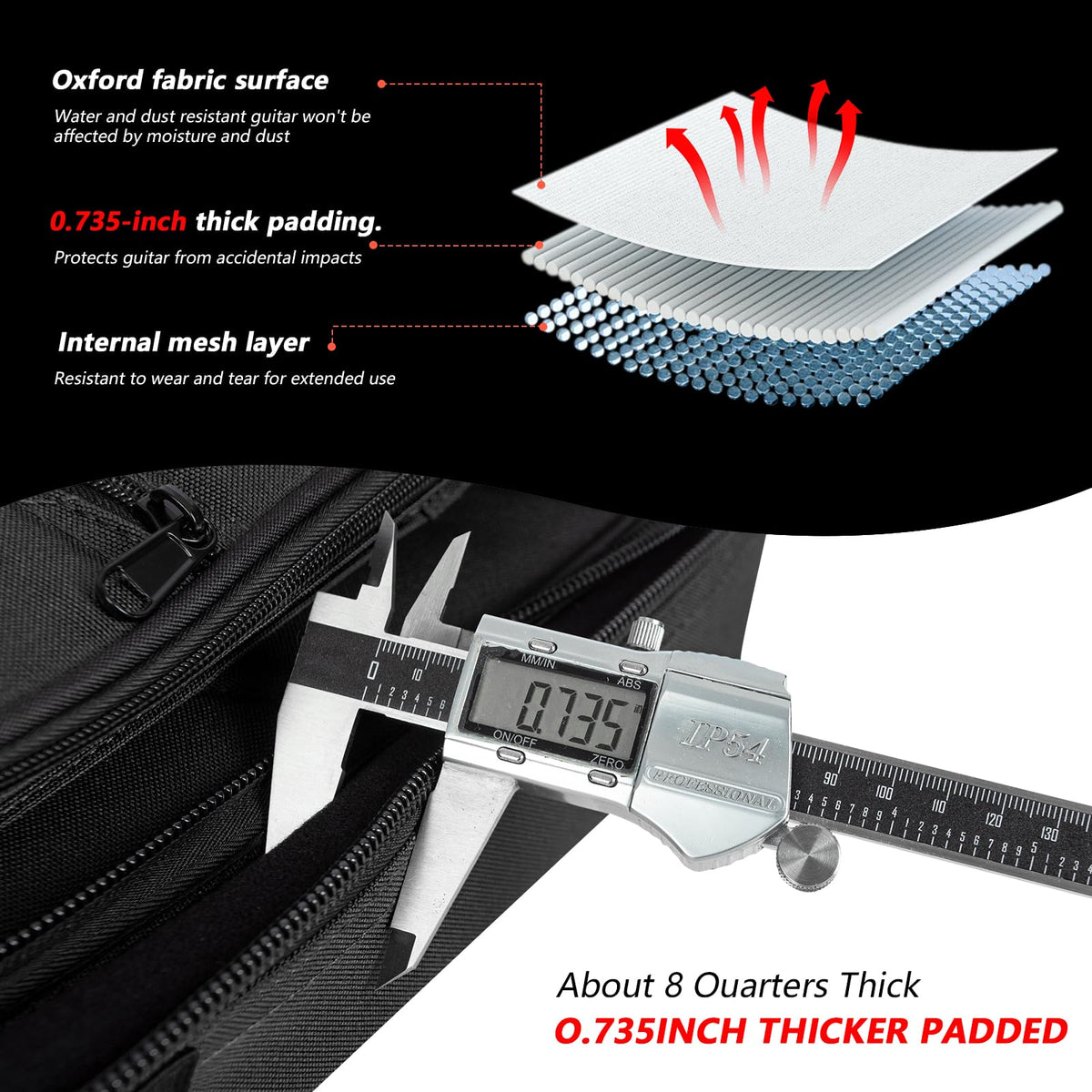 Electric Guitar Case with 0.7 Inch Thick Padding 3 Pockets O602124