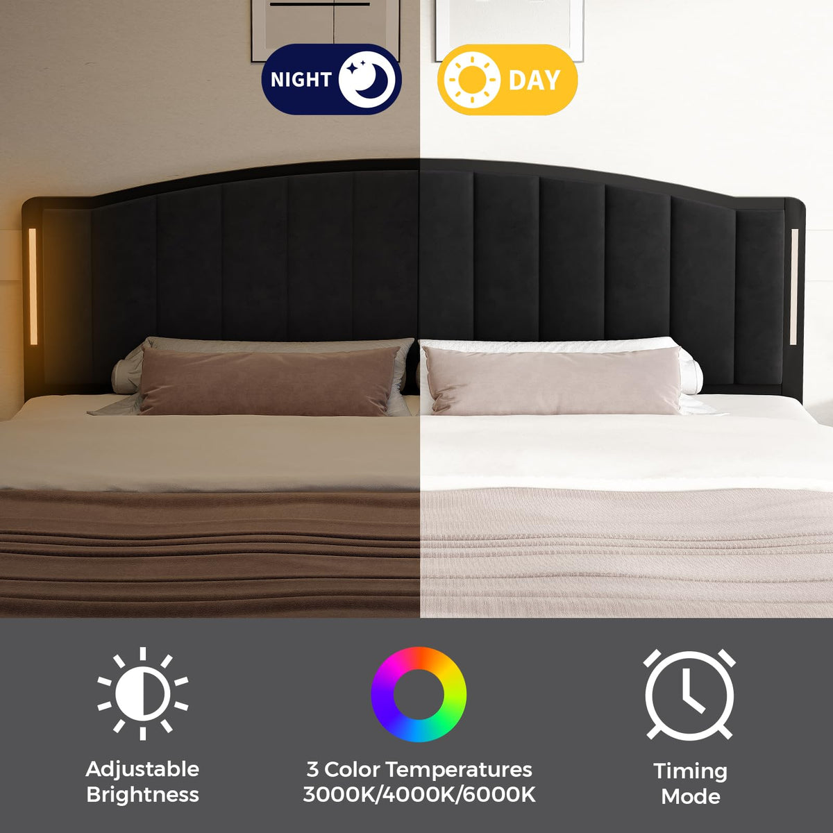 Upholstered Tufting Headboard Queen Size with Lights B327