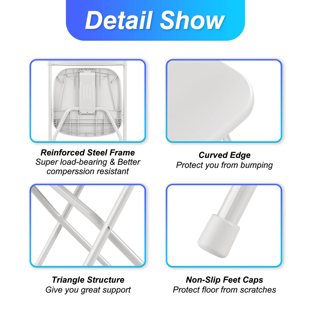 6 Pack White Plastic Folding Chair with Steel Frame X19818