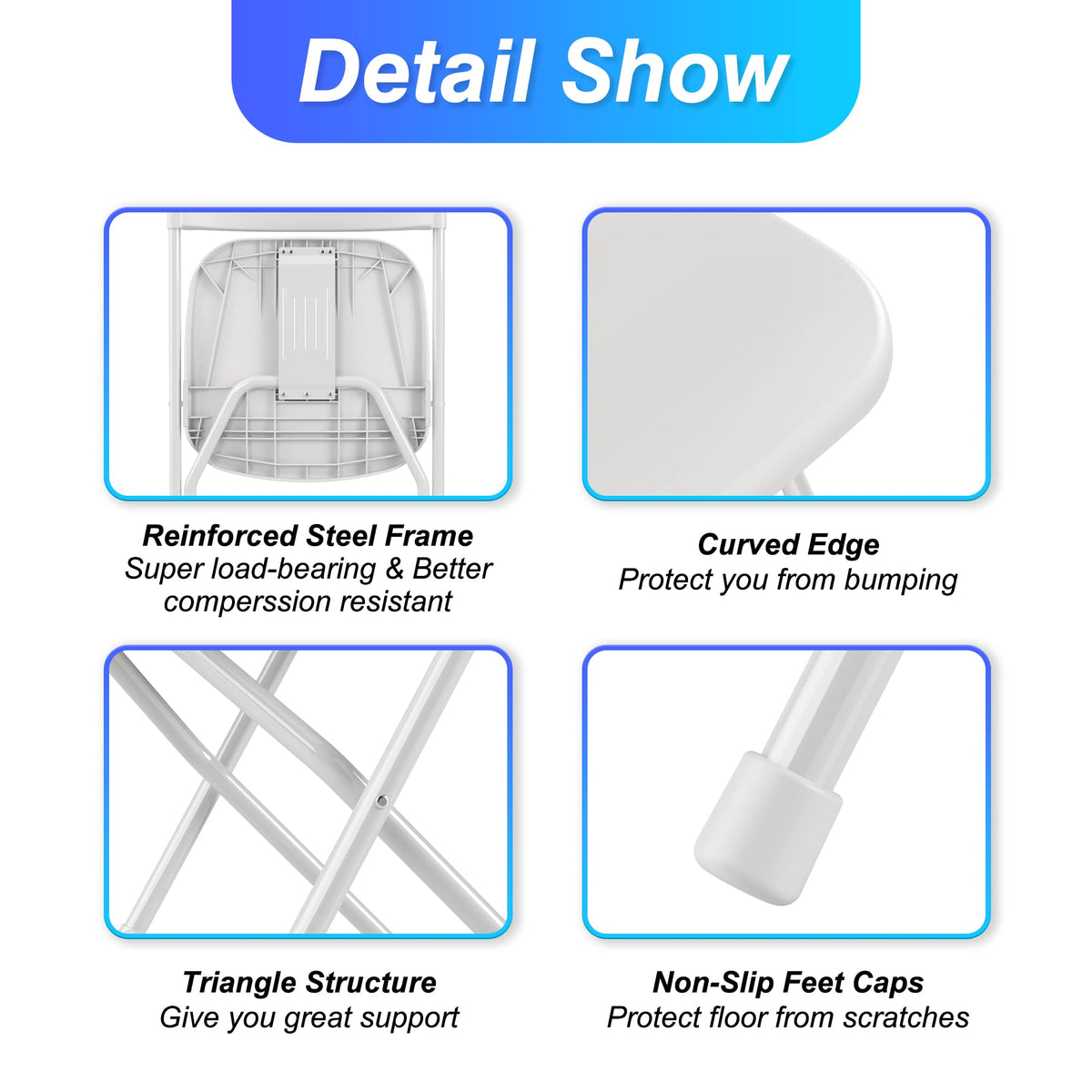 6 Pack White Plastic Folding Chair with Steel Frame X19818