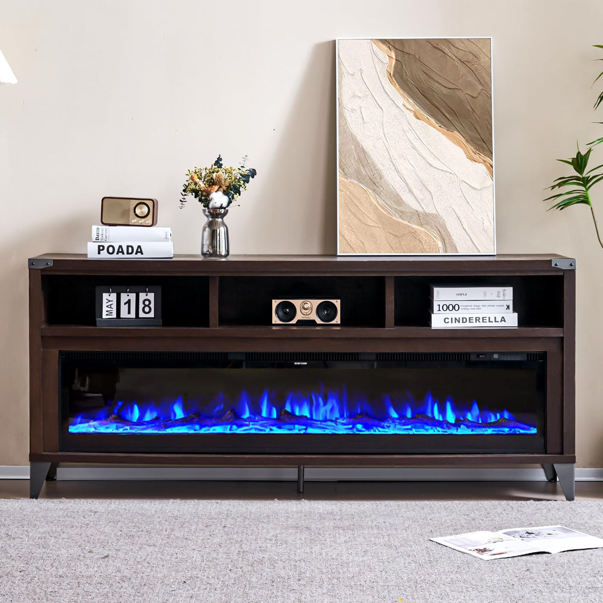 65" Fireplace TV Stand with 60" Glass Electric Fireplace G40918