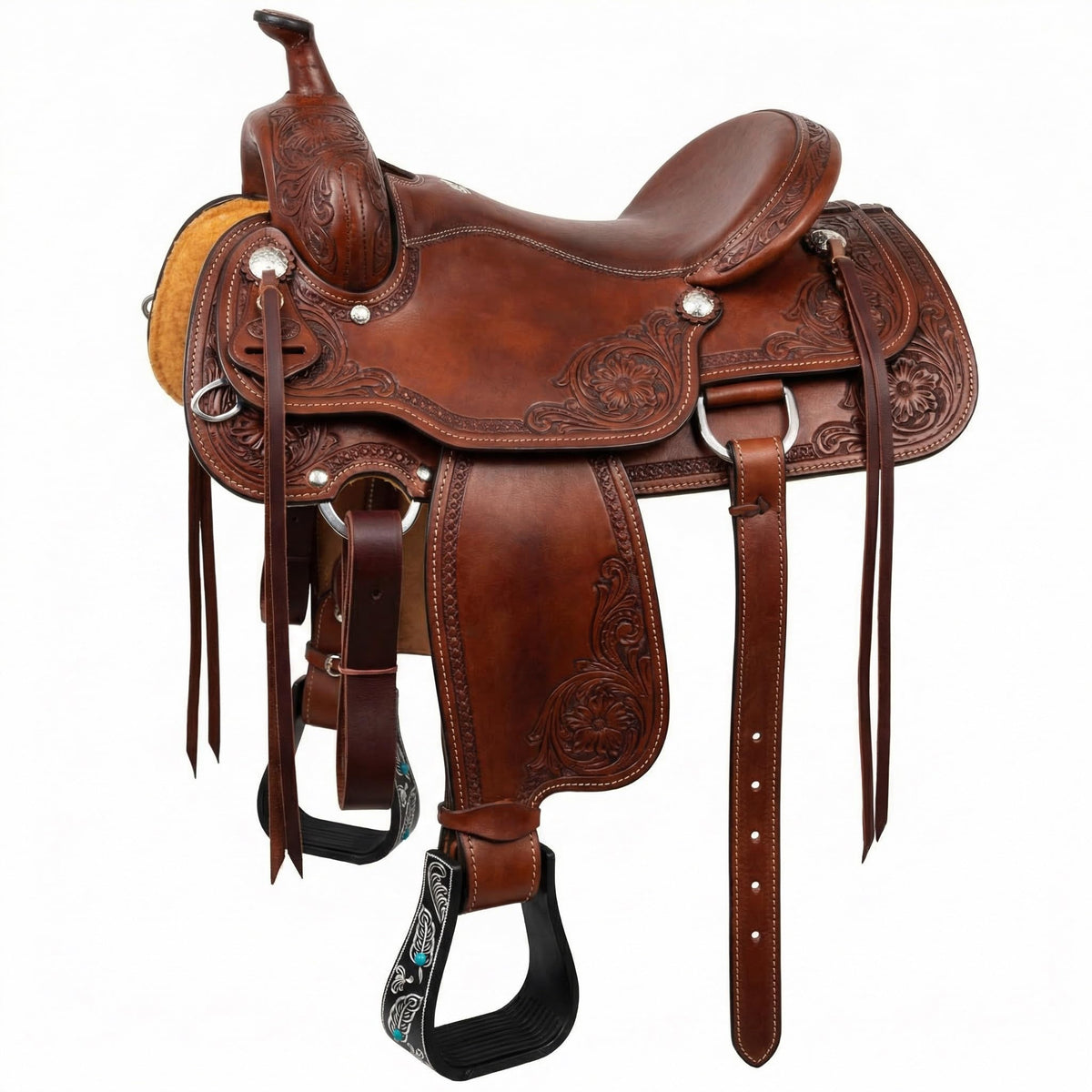 Black Aluminum Engraved Horse Saddle Stirrups O929