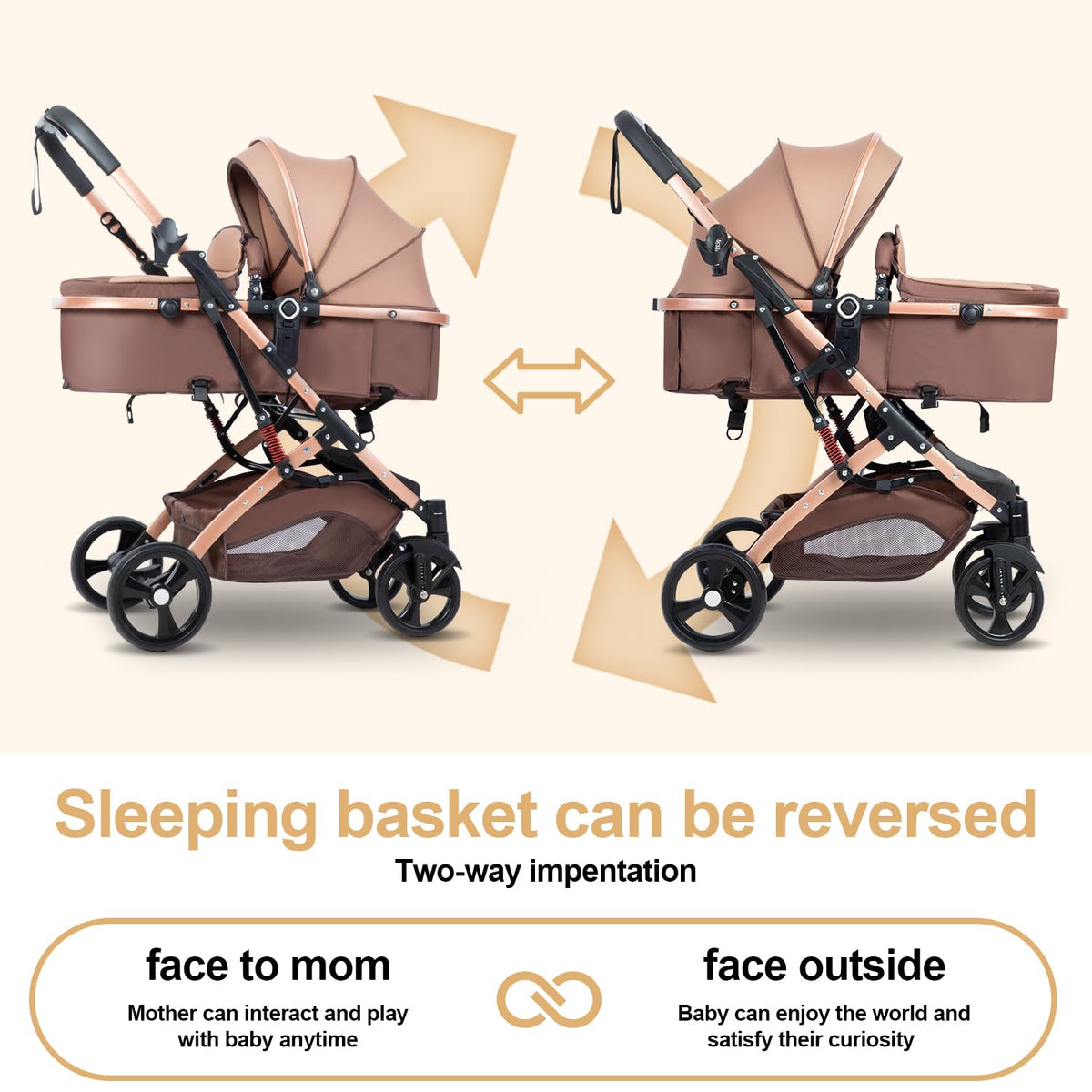 Reversible 2 in 1 Foldable Baby Stroller with Adjustable Backrest E897815