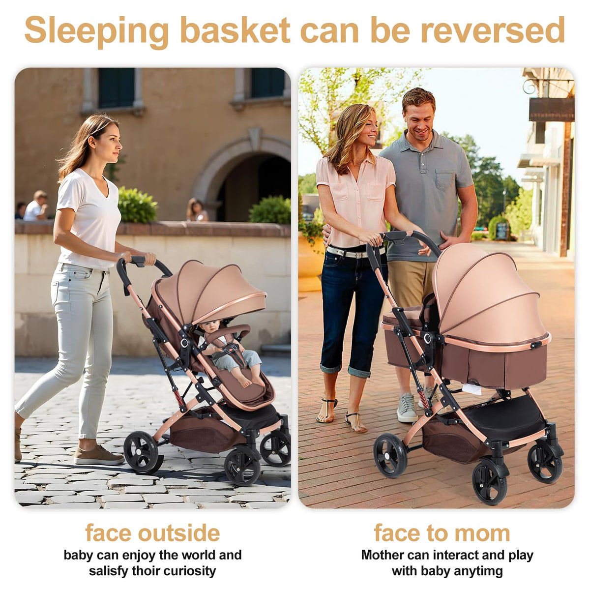 Reversible 2 in 1 Foldable Baby Stroller with Adjustable Backrest E897815