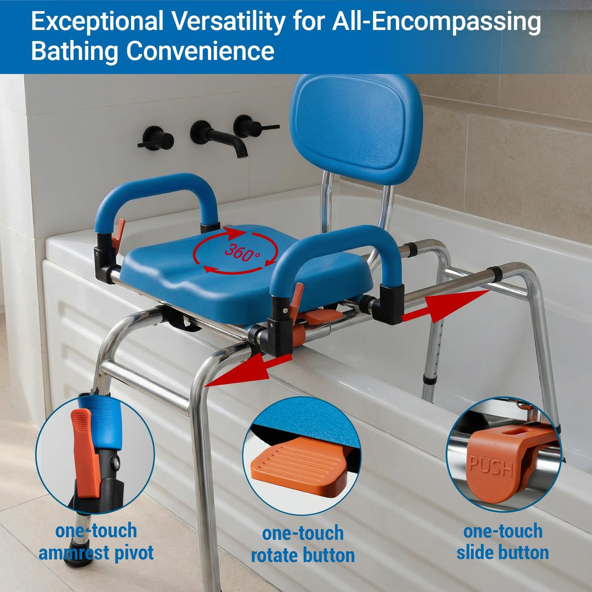 Sliding Shower Chair Tub Transfer Bench with 360° Swivel Seat Q5324