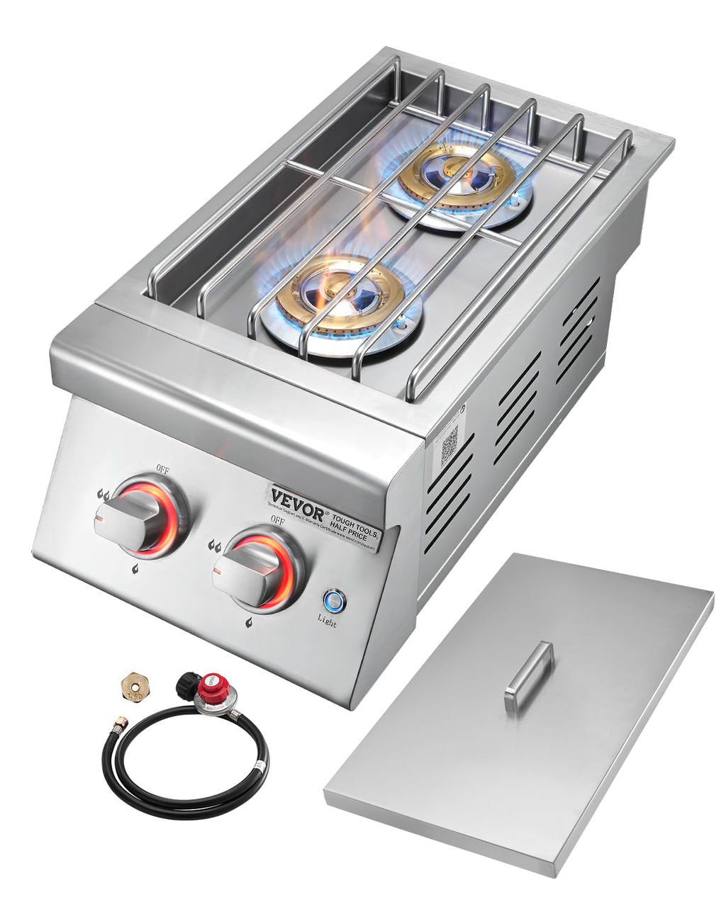 Double Side Burners, 2 x 17,000BTU Liquid Propane, Convertible to Natural Gas, 304 Stainless Steel Built-in G8983