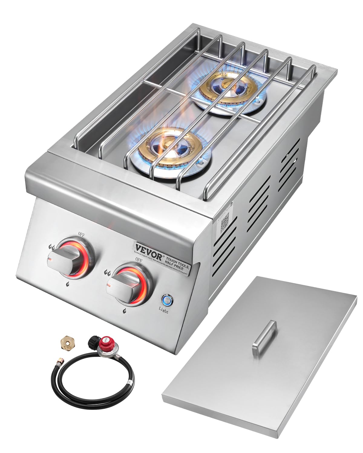 Double Side Burners, 2 x 17,000BTU Liquid Propane, Convertible to Natural Gas, 304 Stainless Steel Built-in G8983