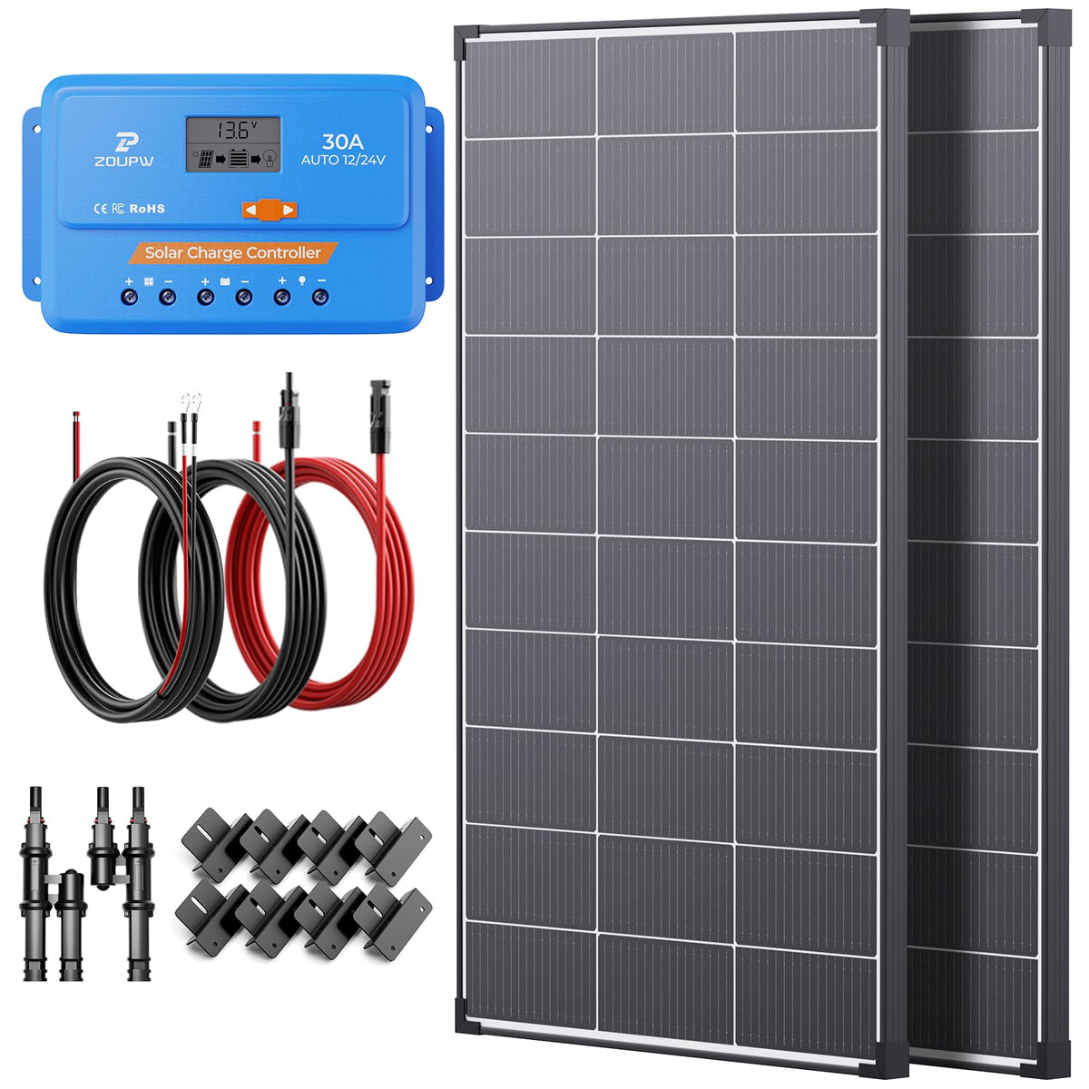 220 Watt Monocrystalline Solar Panel Kit with 30A PWM Charge Controller U520869