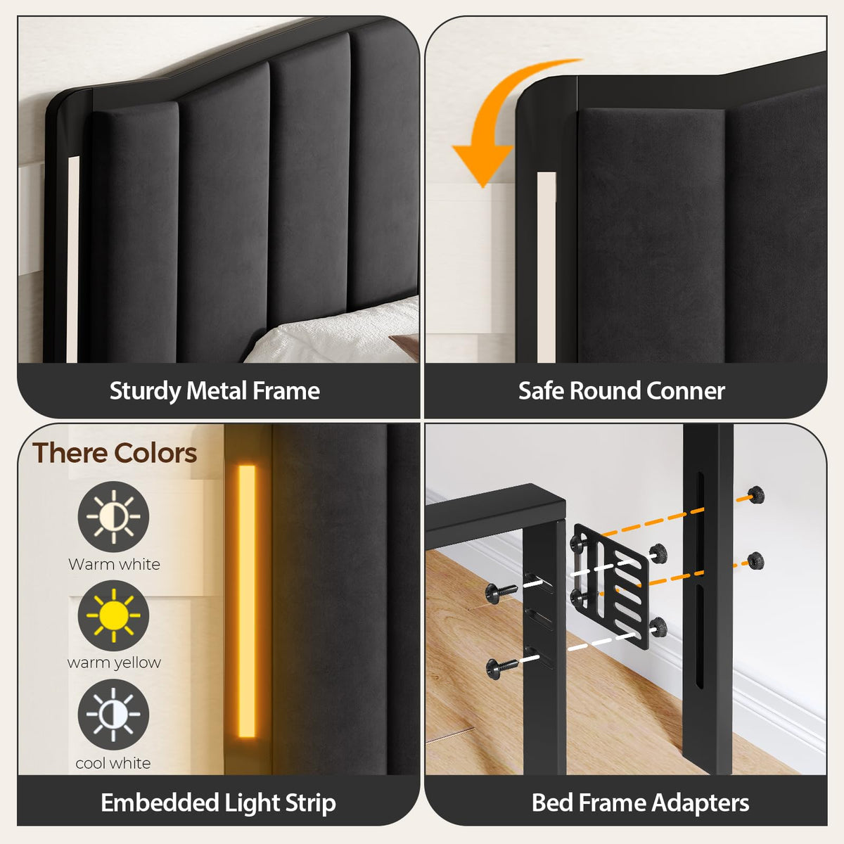 Upholstered Tufting Headboard Queen Size with Lights B327