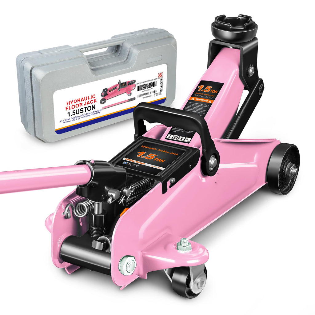 Low Profile Hydraulic Trolley Floor Jack 1.5 Ton Pink M25931