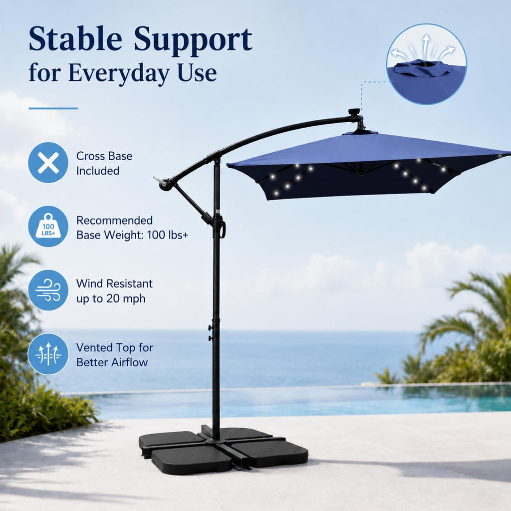 10x6.5FT Navy Blue Solar Patio Umbrella V560172