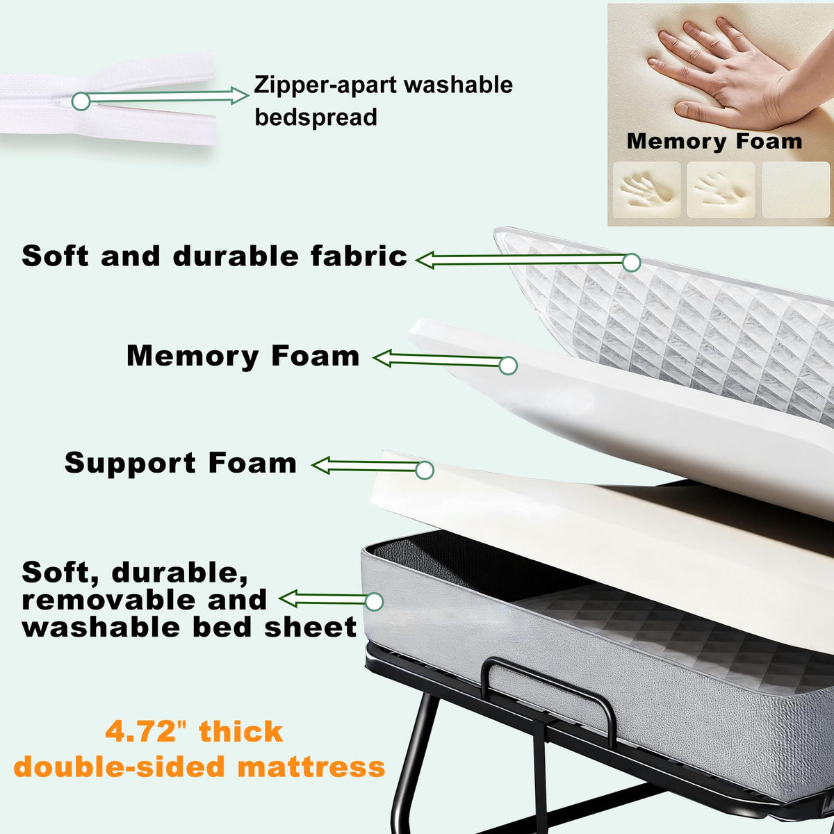 Folding Rollaway Guest Bed with 5" Memory Foam Mattress, Twin Size K518