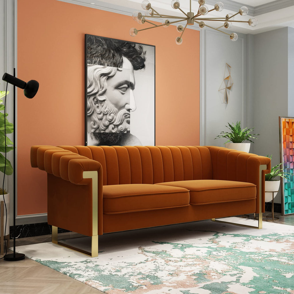 84 Inch Orange Velvet Chesterfield Sofa C888