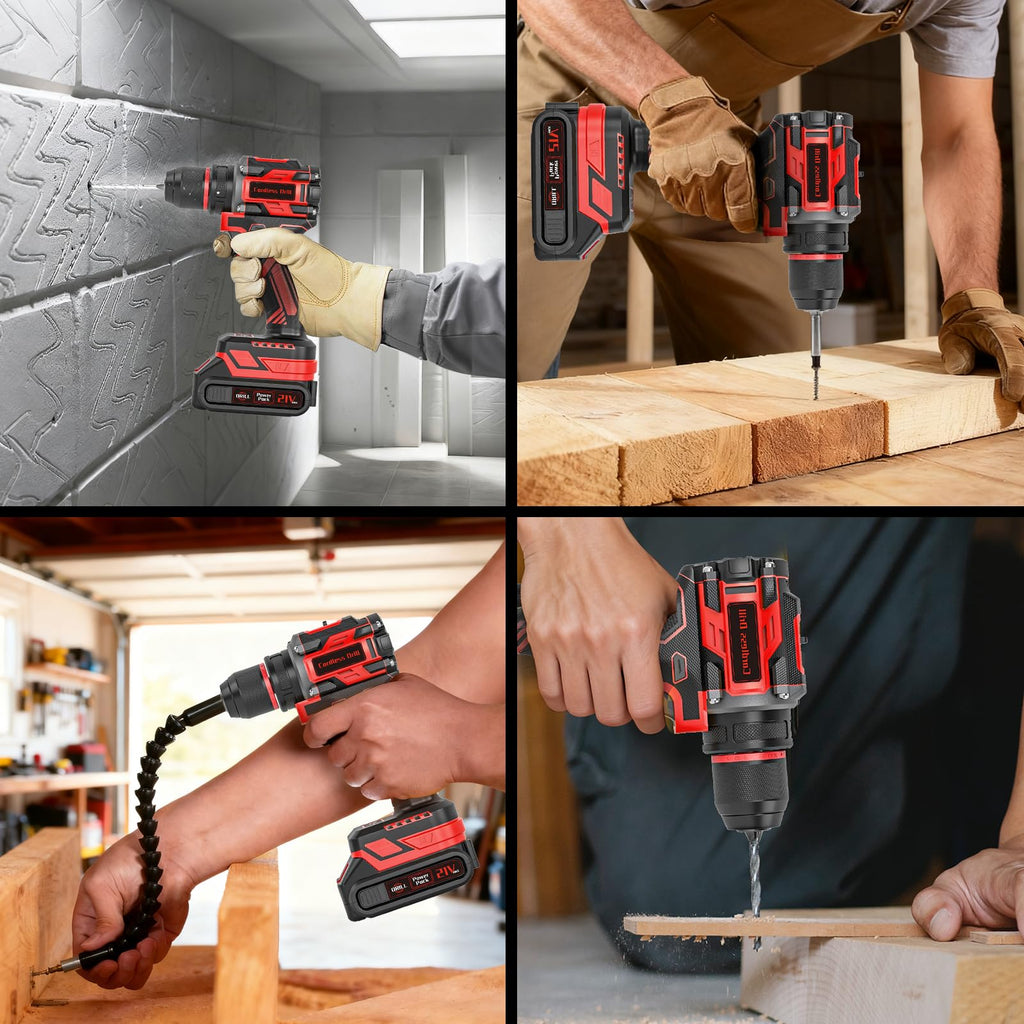 21V Brushless Cordless Drill Set with Charger, 3/8" Keyless Chuck, 87Pcs Accessories Y3742
