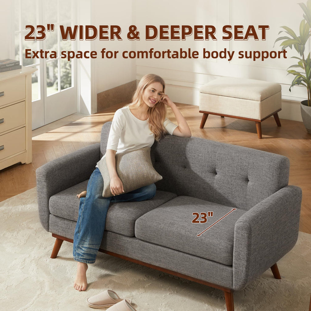 65.2" W Grey Button Tufted Loveseat Sofa P6957