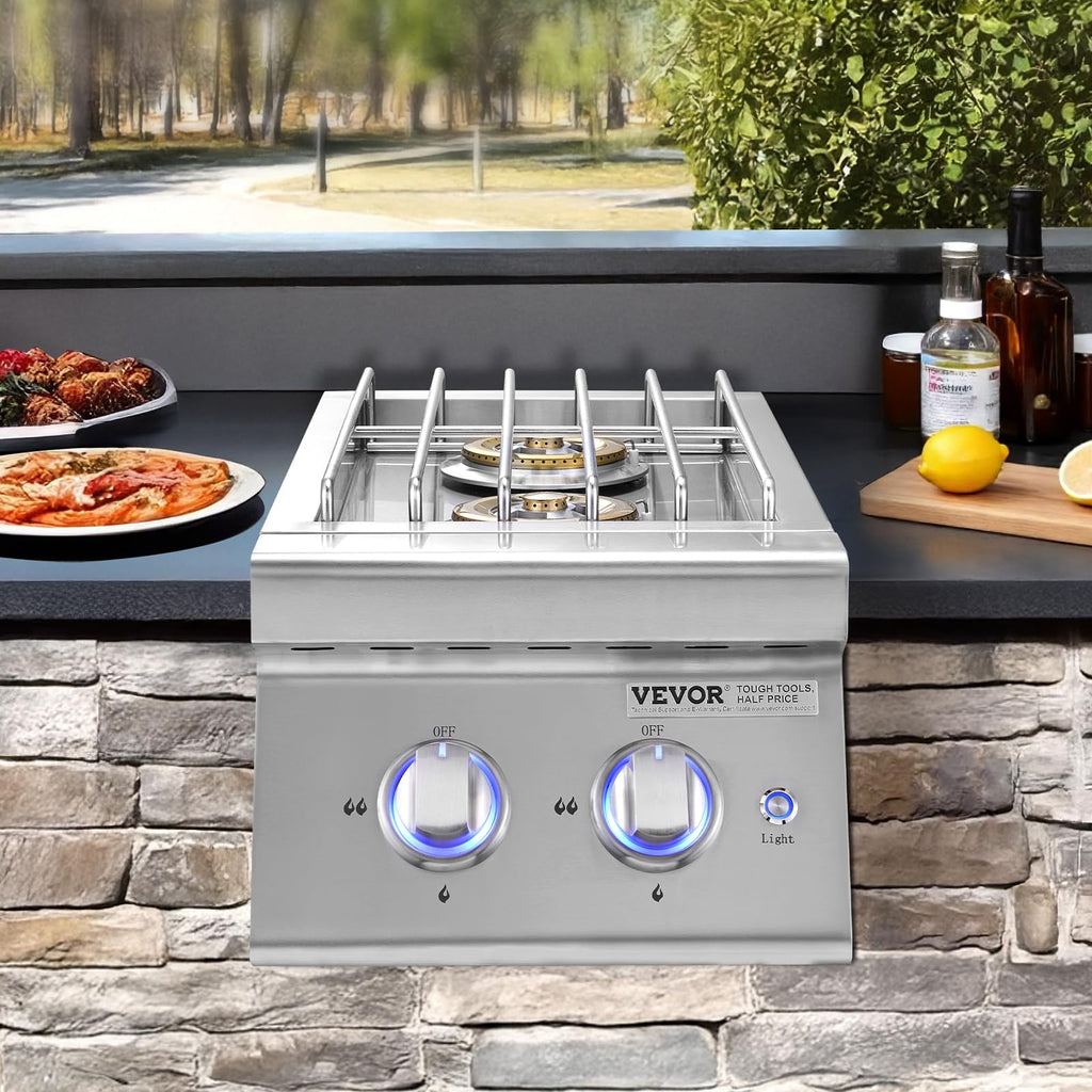 Double Side Burners, 2 x 17,000BTU Liquid Propane, Convertible to Natural Gas, 304 Stainless Steel Built-in G8983