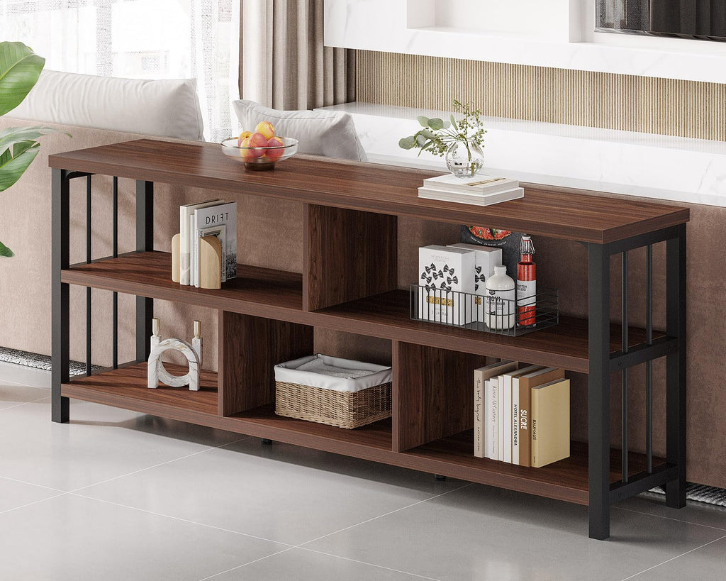 63” Long Low Open Wood Bookshelf F23126
