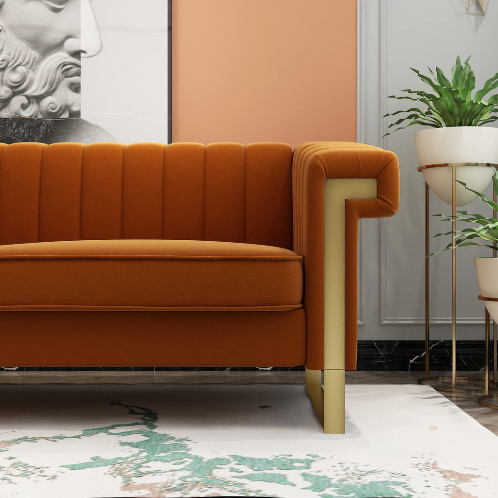 84 Inch Orange Velvet Chesterfield Sofa C888