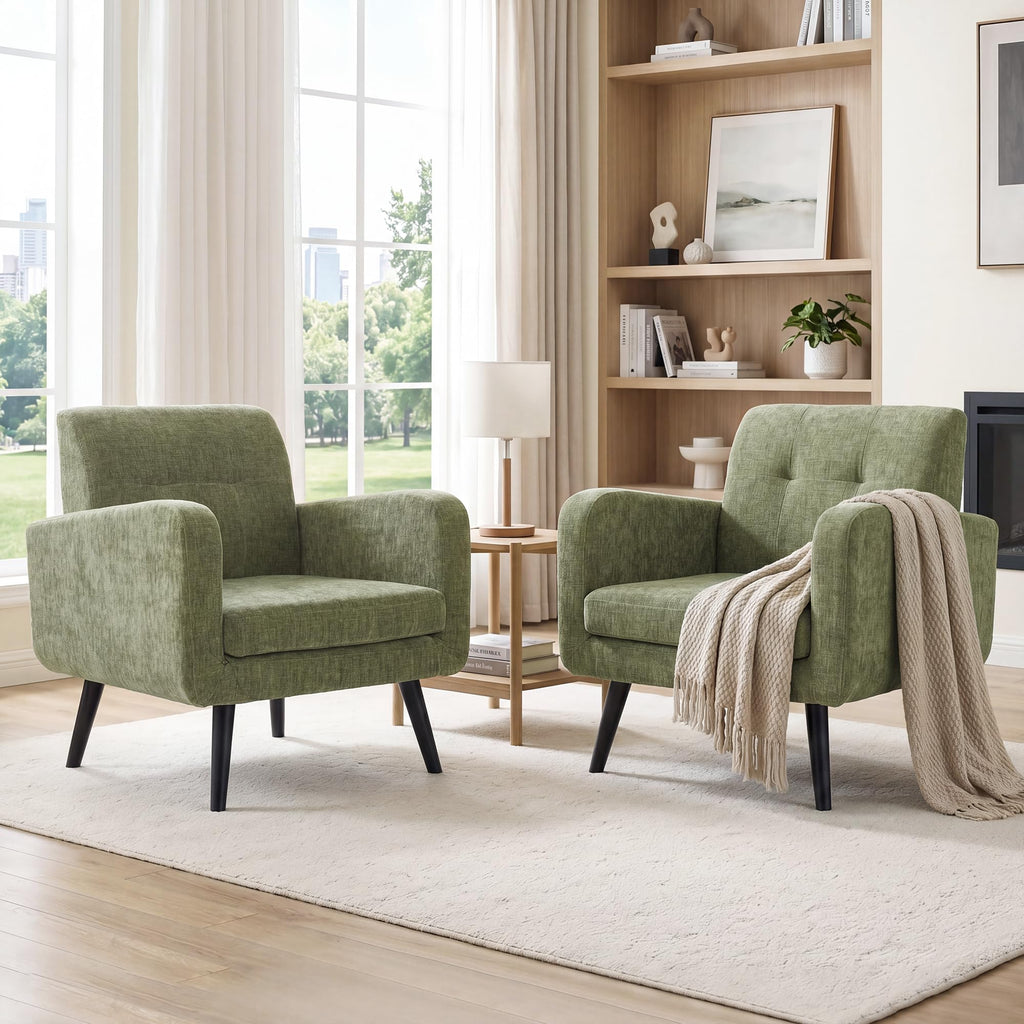Olive Green Chenille Upholstered Accent Chairs Set of 2 X680