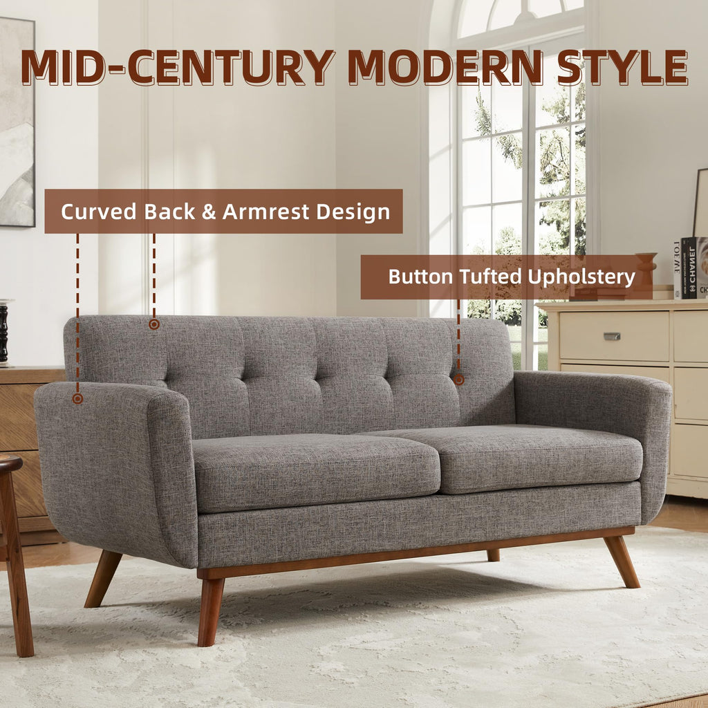 65.2" W Grey Button Tufted Loveseat Sofa P6957