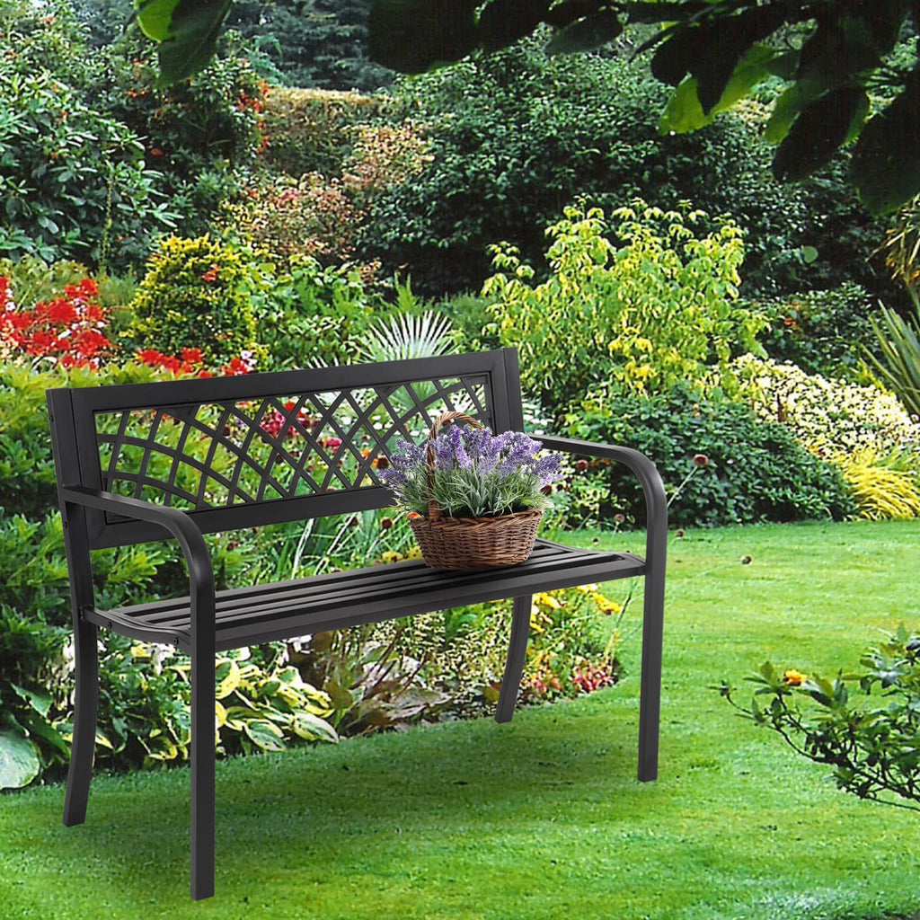 4 Feet Heavy-Duty Metal Patio Bench with Backrest Armrests L999