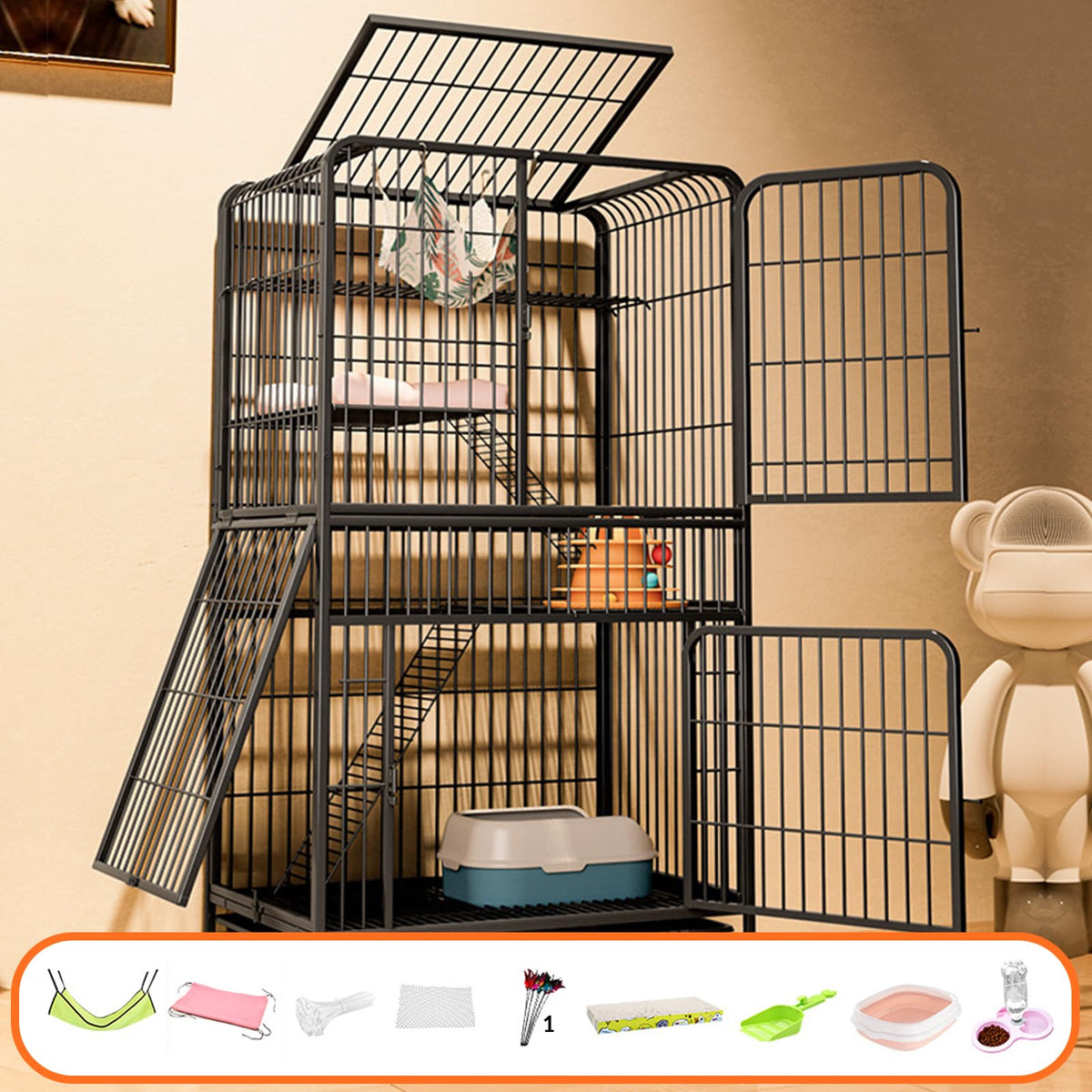Pink 4 Tier Metal Cat Cage J9930