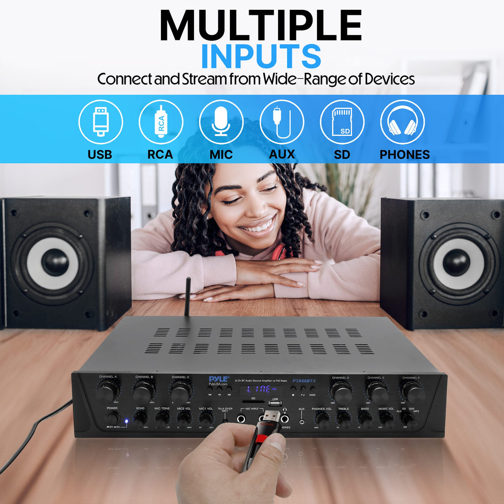 6 Channel 600 Watt Bluetooth Home Audio Amplifier K3541