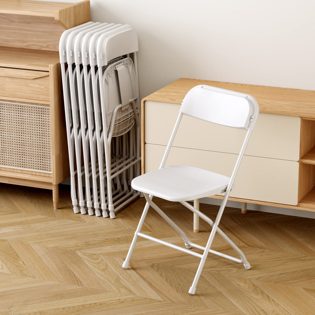 6 Pack White Plastic Folding Chair with Steel Frame X19818