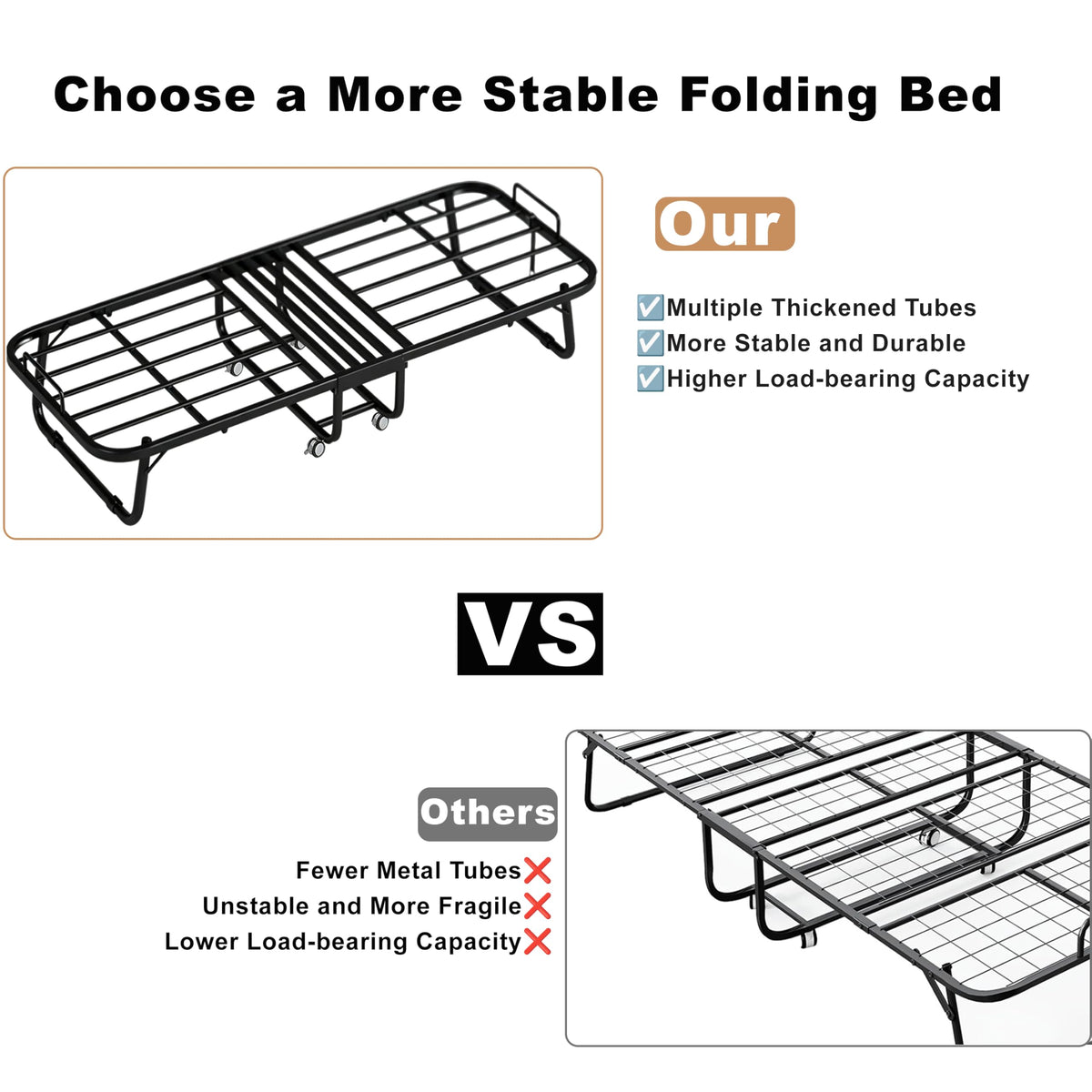 Folding Rollaway Guest Bed with 5" Memory Foam Mattress, Twin Size K518