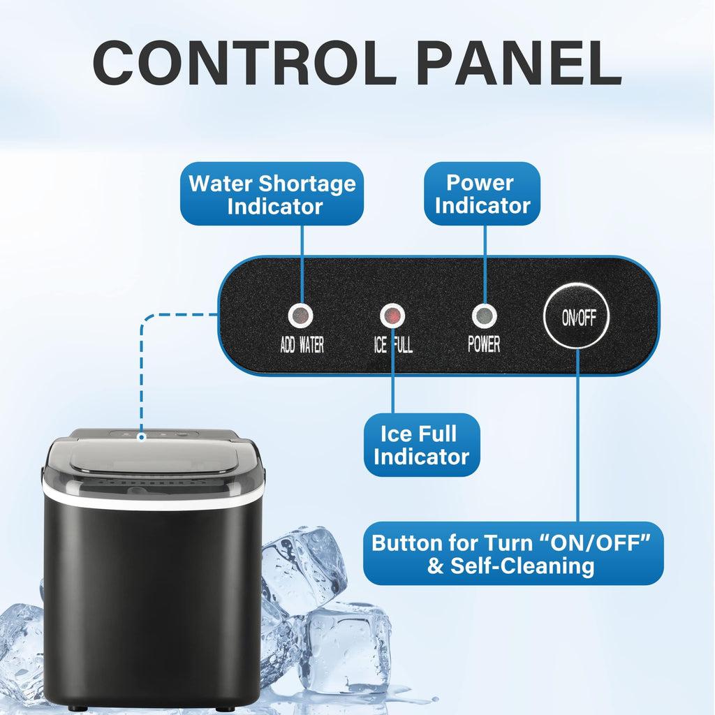 Countertop Ice Maker with Self-Cleaning, Ice Spoon and Basket, Black O585817