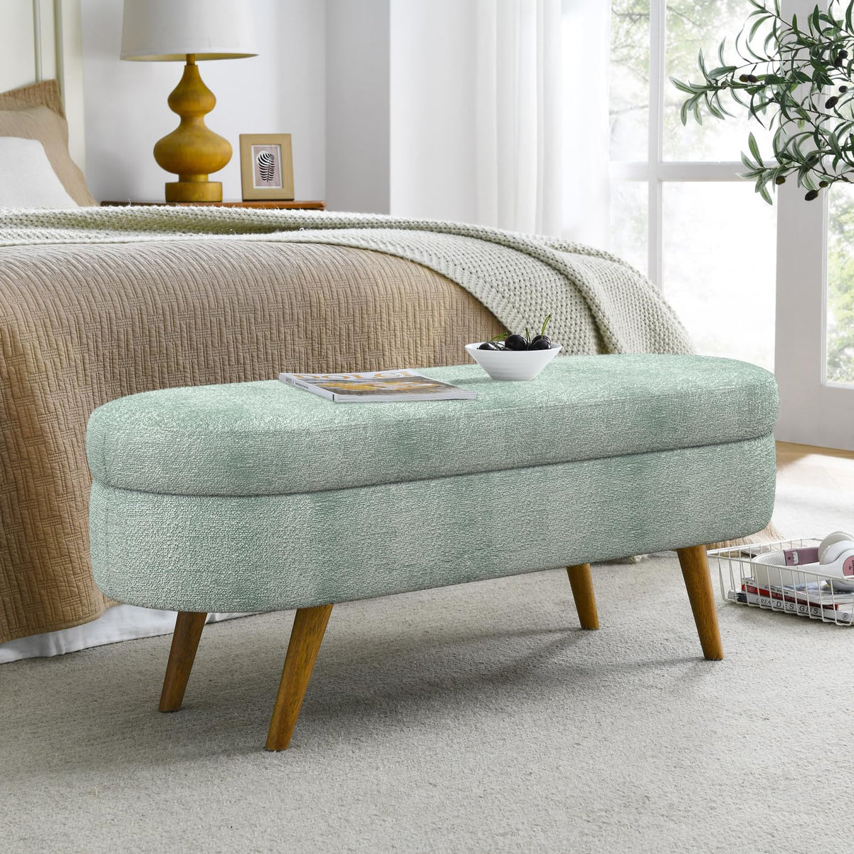 Oval Storage Bench with Rubber Wood Legs J61034