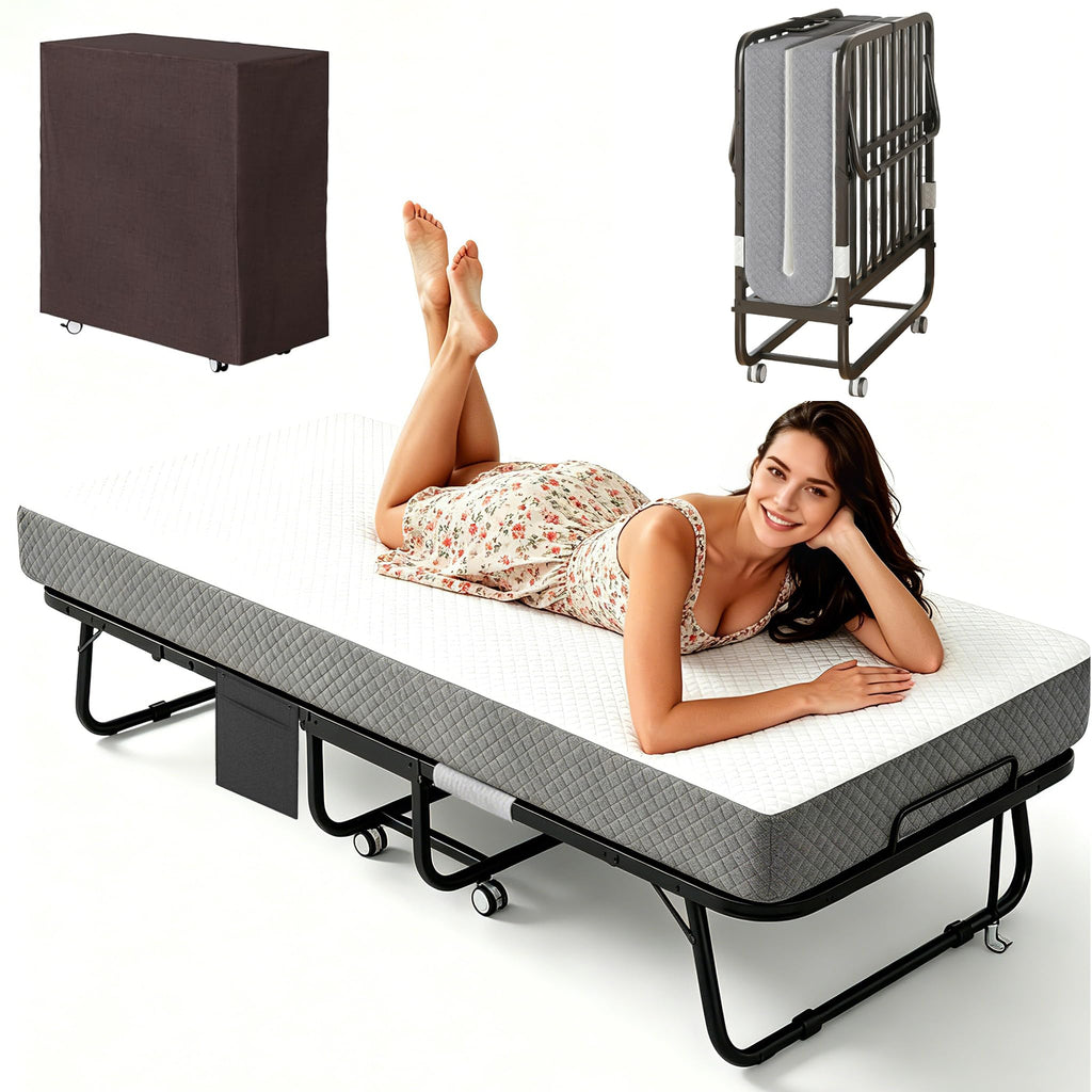 Folding Rollaway Guest Bed with 5" Memory Foam Mattress, Twin Size K518