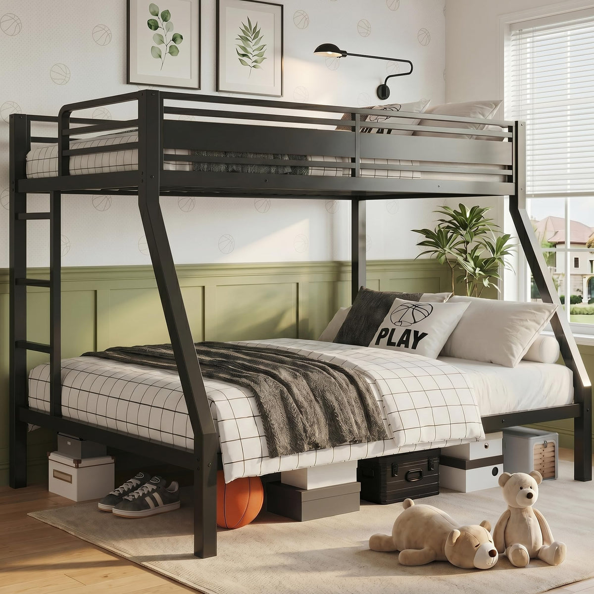 Black Twin Over Full Size Bunk Beds T88455