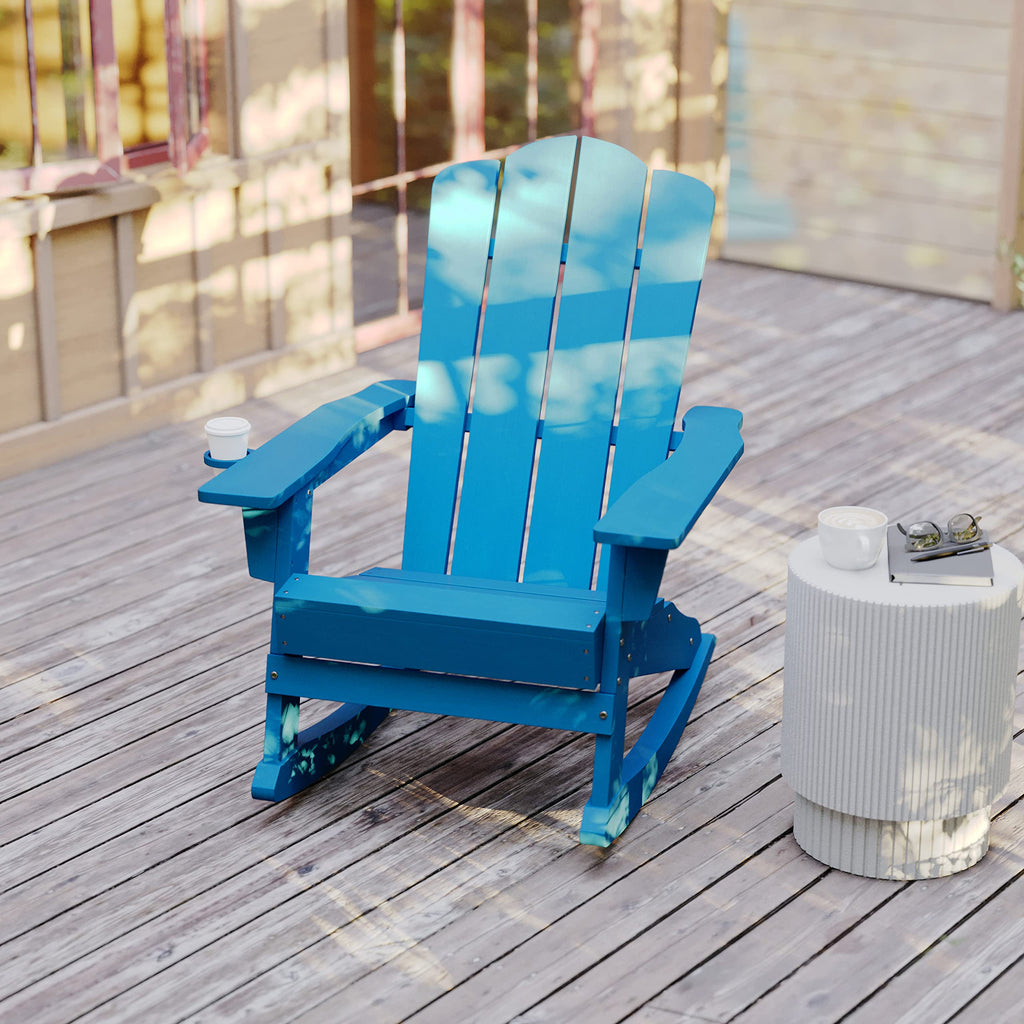 Blue Weather Resistant Poly Resin Adirondack Rocking Chair E49444