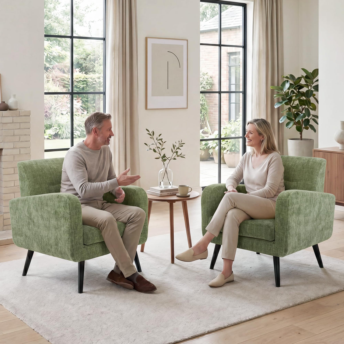 Olive Green Chenille Upholstered Accent Chairs Set of 2 X680