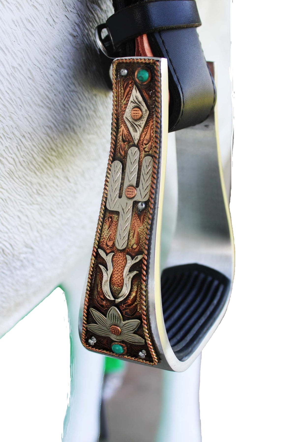 5" Aluminum Antique Copper Engraved Western Saddle Stirrups G1624