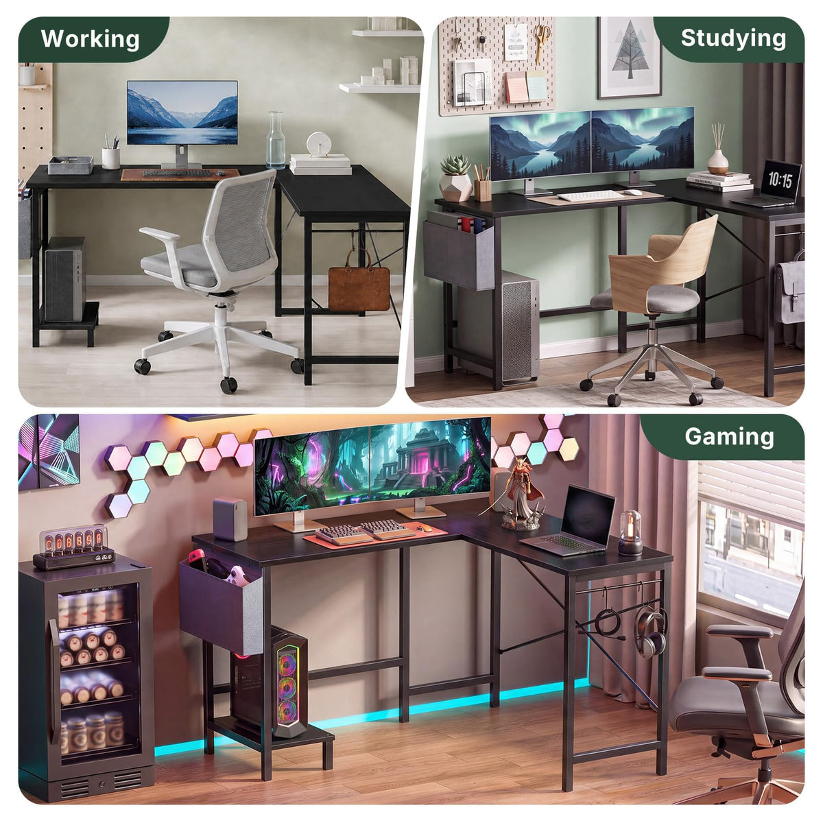 L Shaped Gaming Desk with PC Stand W919165