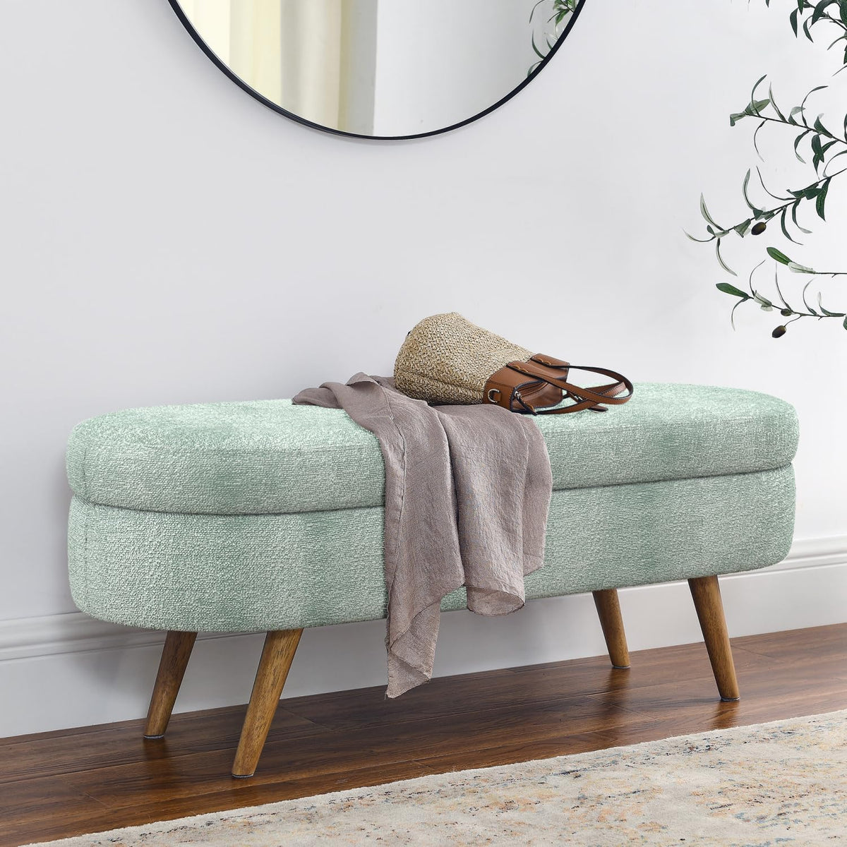 Oval Storage Bench with Rubber Wood Legs J61034