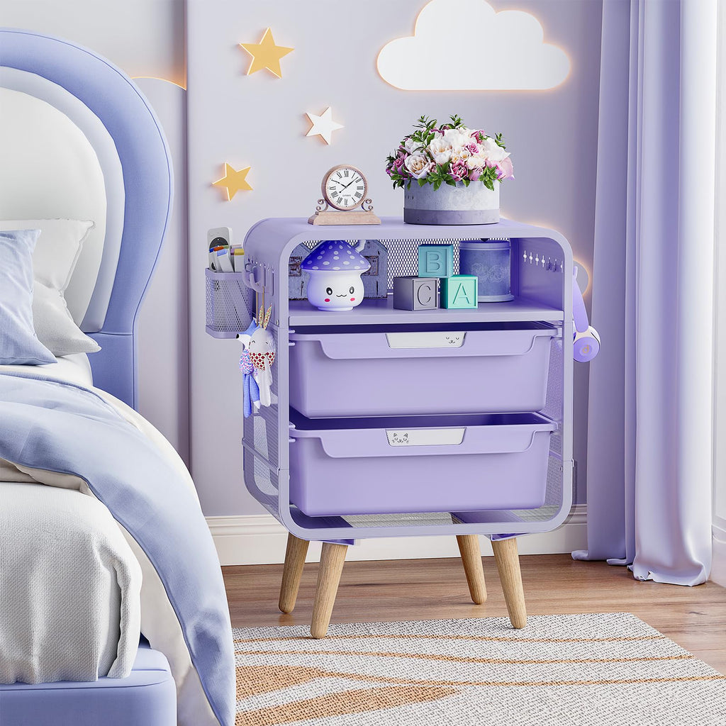 Kids Nightstand, Girls Bedside Table, Night Side Table, Purple U5577