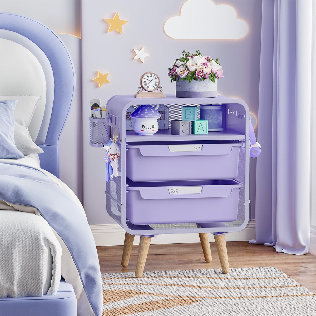 Kids Nightstand, Girls Bedside Table, Night Side Table, Purple U5577