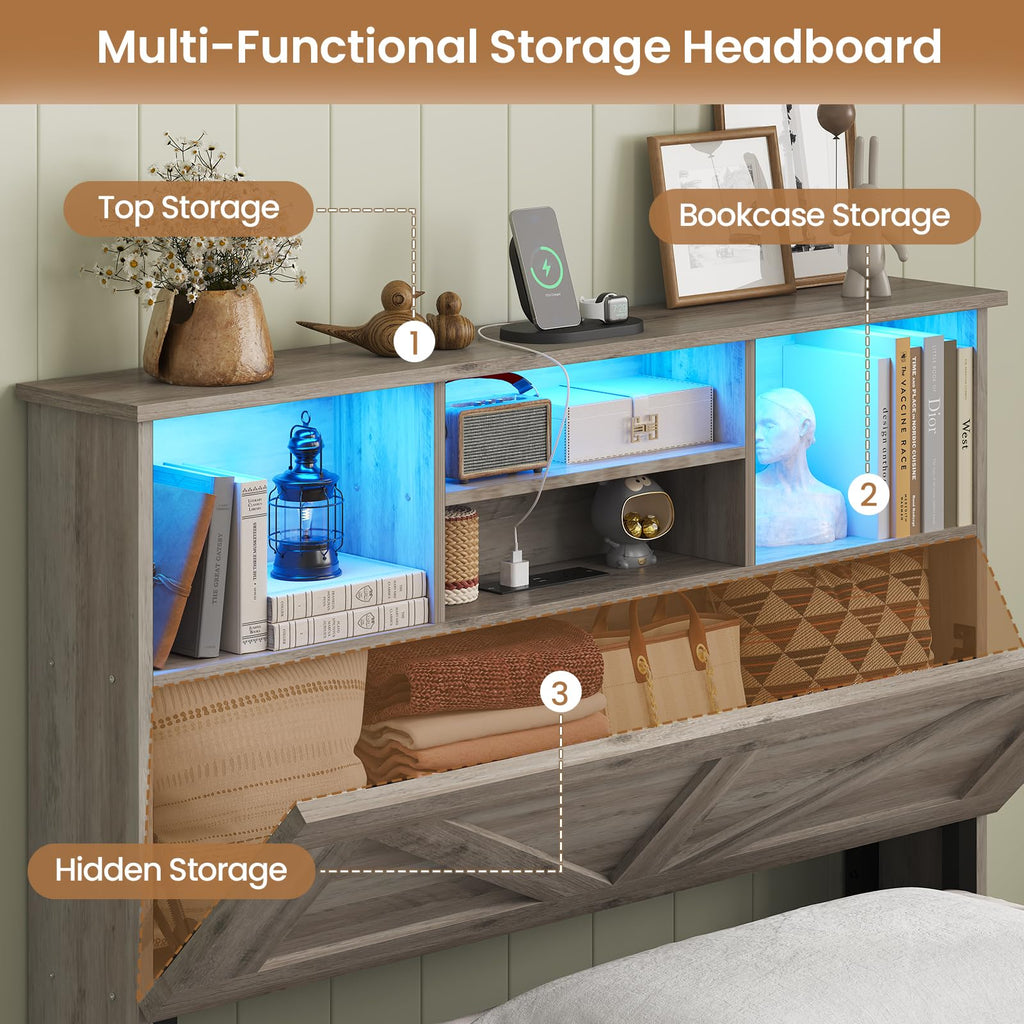 Twin Bed with Bookcase Headboard and 4 Drawers L7606