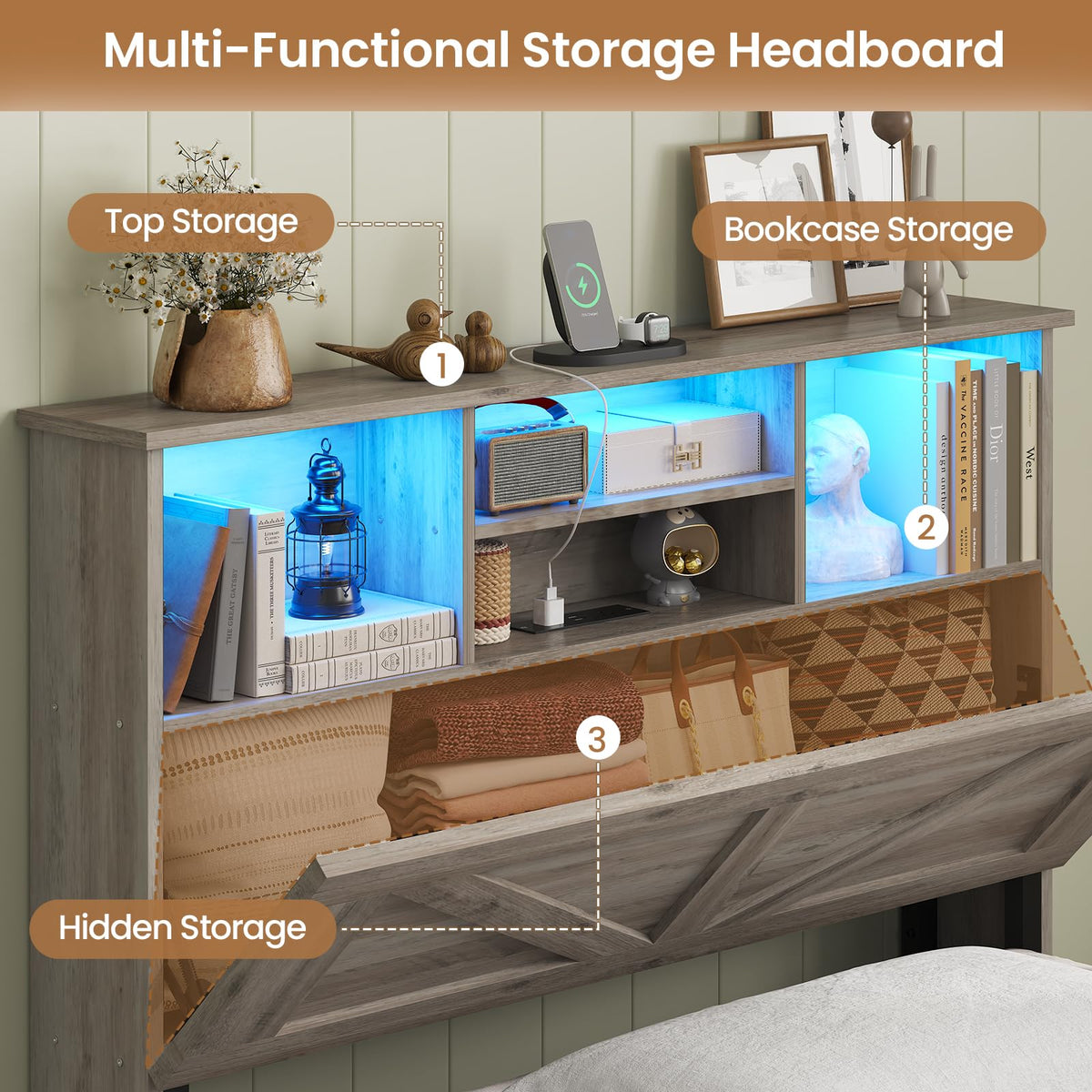 Twin Bed with Bookcase Headboard and 4 Drawers L7606