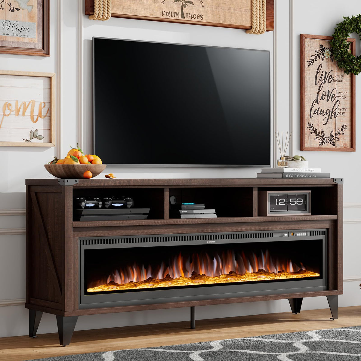 65" Fireplace TV Stand with 60" Glass Electric Fireplace G40918