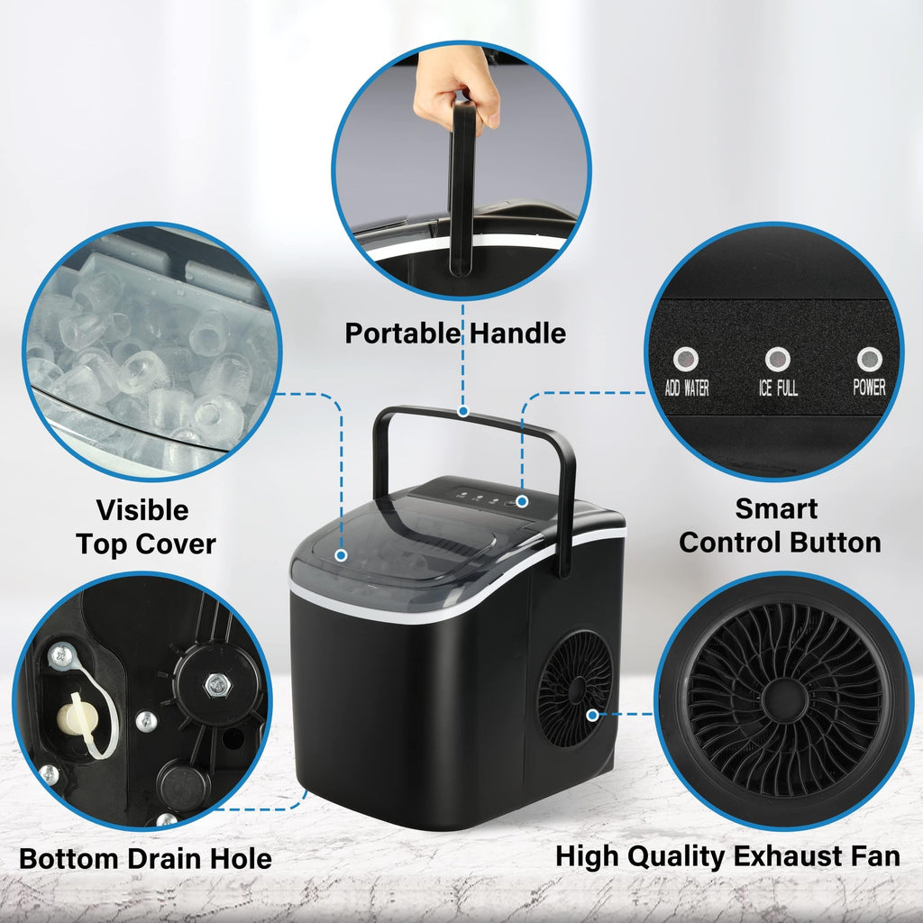 Countertop Ice Maker with Self-Cleaning, Ice Spoon and Basket, Black O585817